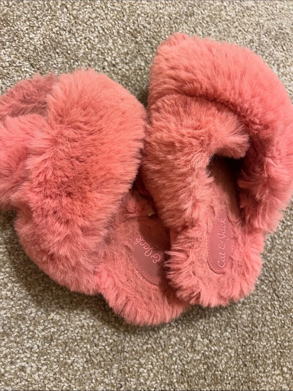 Cat & Jack Coral Pink Plush Slip-On Slippers